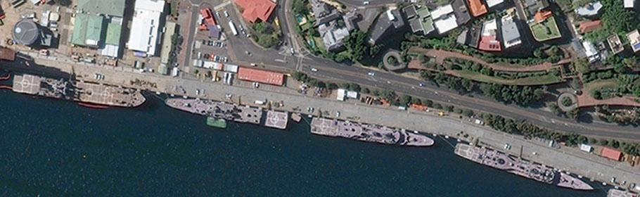 Arial photograph of ships docked